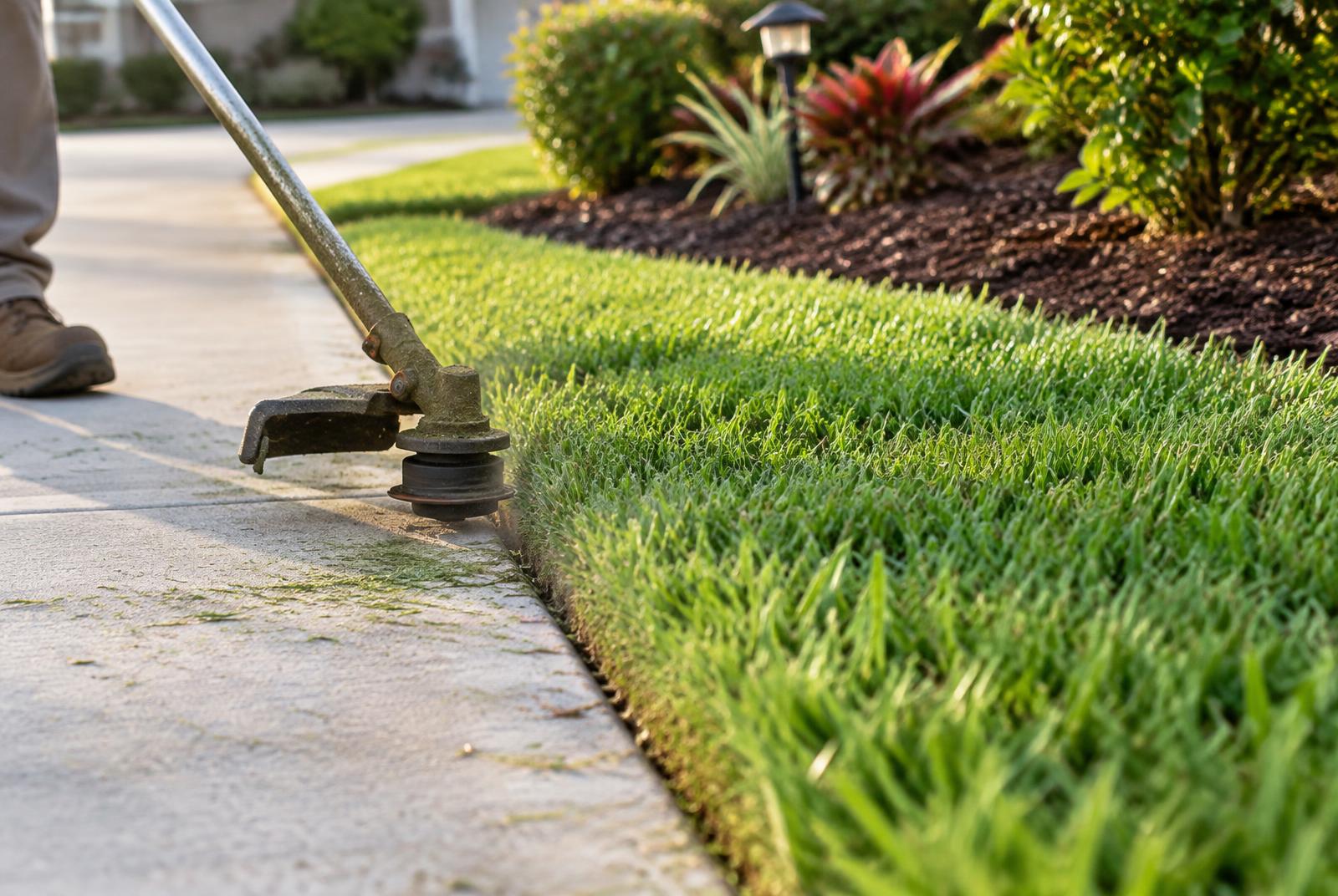 Trimmer edging a crisp line along a driveway